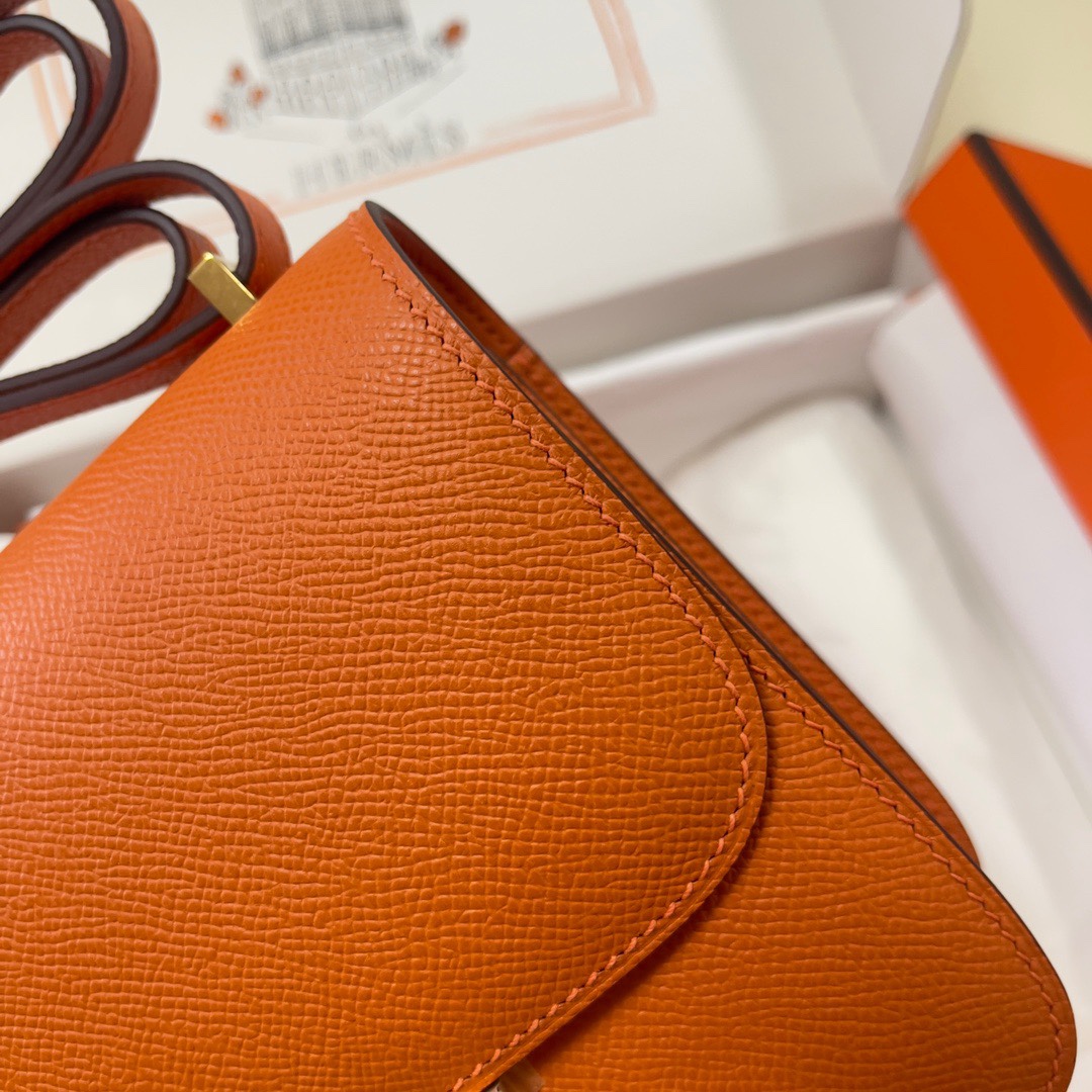 Hermes Constance 18 Mini Shoulder Bag In Orange Epsom Leather